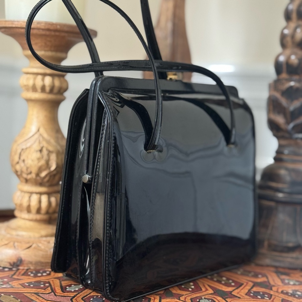 Vintage Black Patent Leather Clutch Handbag